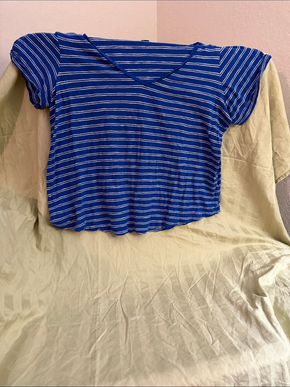 torrid Blue & White Striped V-Neck Short Sleeve Tee